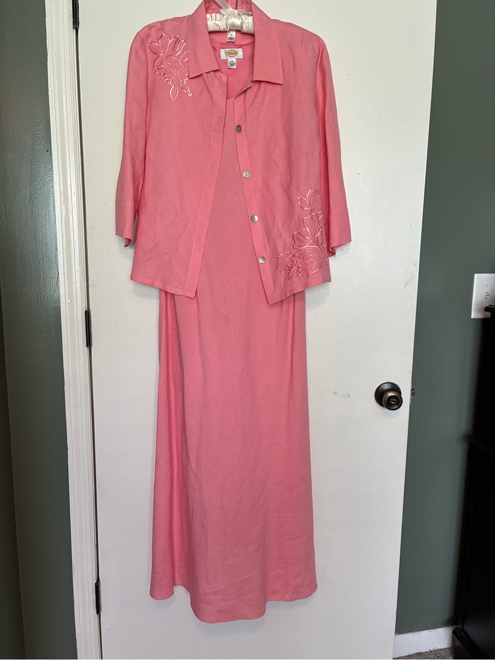 Talbots Rose Pink Maxi Dress Set with Embroidered Jacket